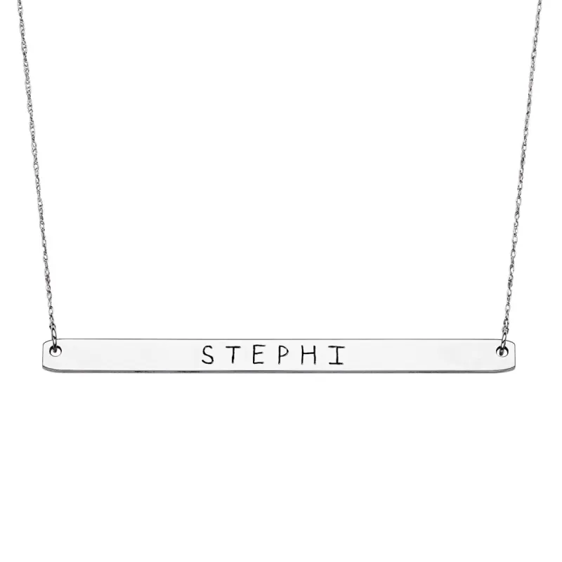 ELIZABETH EDMONDS Sterling Silver Long Bar Name Necklace sold by Limoges Jewelry