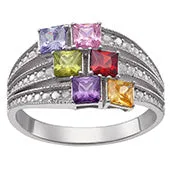 Sterling Silver Square Family Birthstone Ring with Diamond Accent sold by Limoges Jewelry product image thumbnail 2