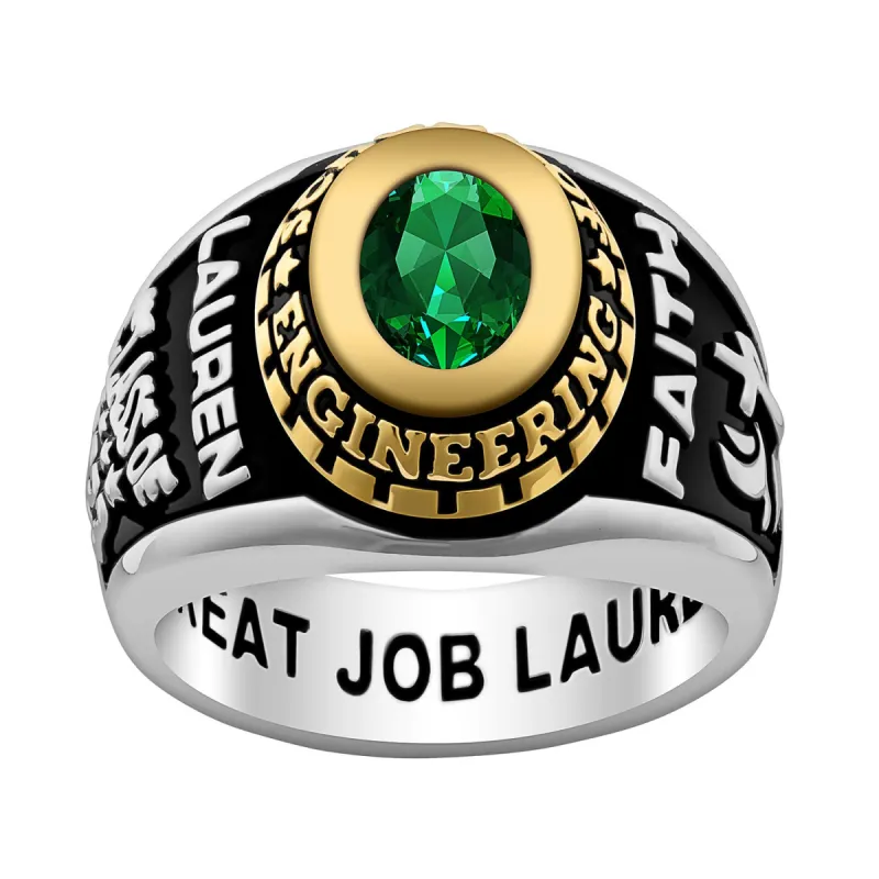 Ladies' Silver Celebrium and Gold Traditional Oval Birthstone Class Ring sold by Limoges Jewelry