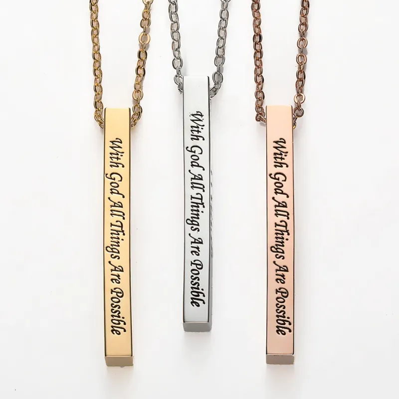 Vertical 4-sided Bar 'With God' Engraved Name Necklace sold by Limoges Jewelry
