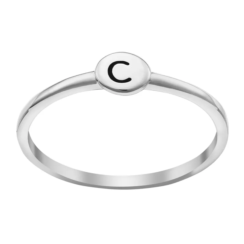Sterling Silver Petite Round Engraved Initial Ring sold by Limoges Jewelry