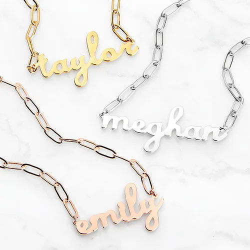 Plated Lowercase Script Name Paperclip Chain Necklace sold by Limoges Jewelry