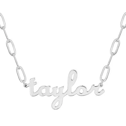 Plated Lowercase Script Name Paperclip Chain Necklace sold by Limoges Jewelry product image thumbnail 2