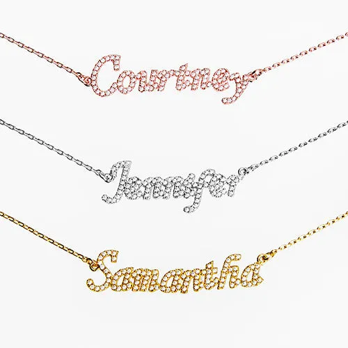 Sterling Silver Pave CZ Name Plaque Necklace sold by Limoges Jewelry