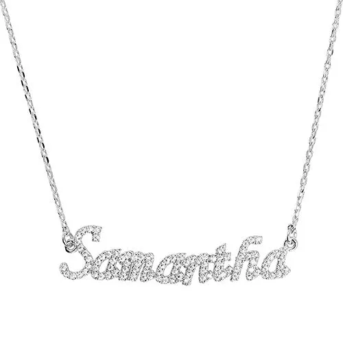 Sterling Silver Pave CZ Name Plaque Necklace sold by Limoges Jewelry product image thumbnail 2