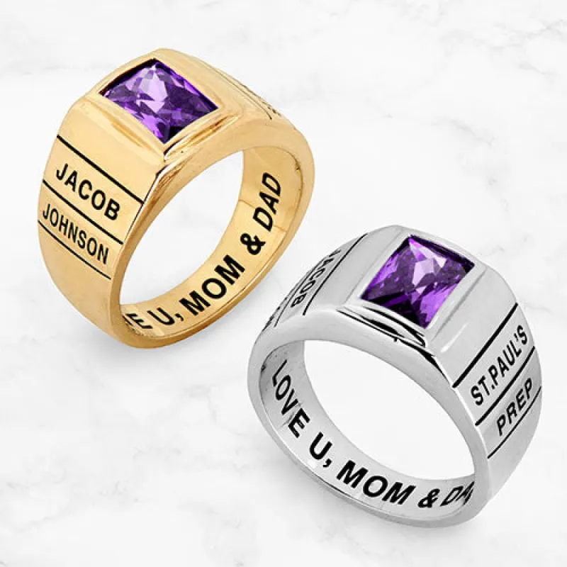 Men's 14K Gold Plated Checkerboard Birthstone Freestyle Class Ring sold by Limoges Jewelry
