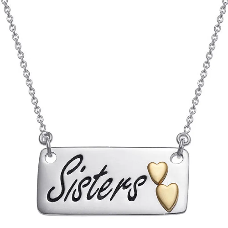 Sterling Silver Sisters with 14K Gold Plated Hearts Necklace sold by Limoges Jewelry