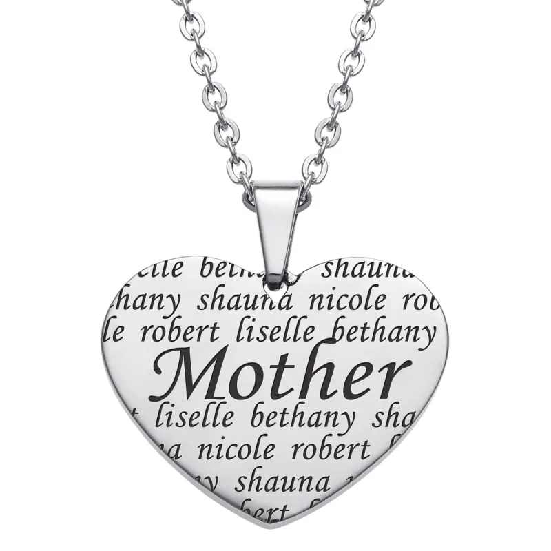 Everscribe Mother Engraved Family Names Heart Necklace sold by Limoges Jewelry