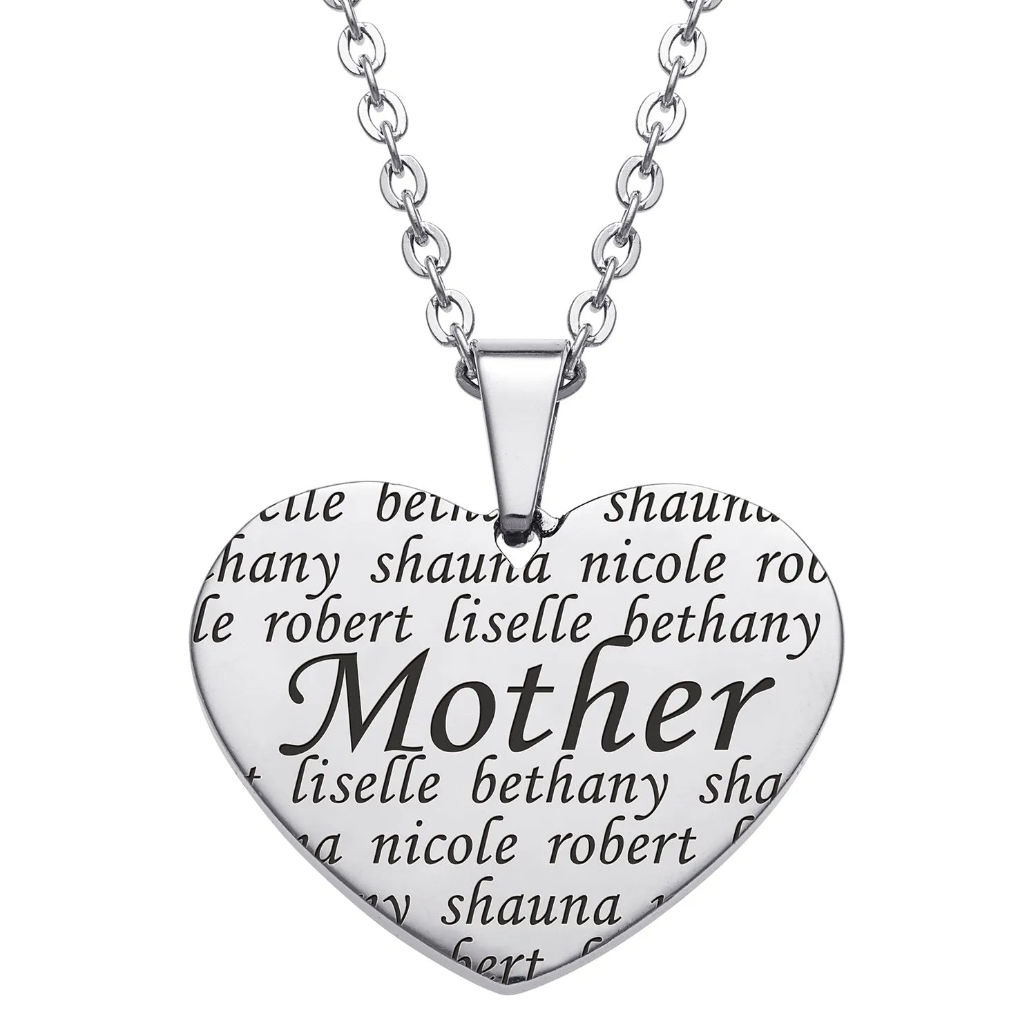 Everscribe Mother Engraved Family Names Heart Necklace sold by Limoges Jewelry