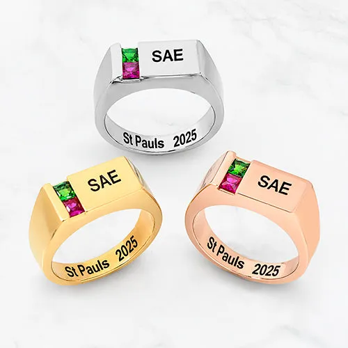 Men's Sterling Silver Engraved Square Stone Signet Freestyle Class Ring sold by Limoges Jewelry product image thumbnail 4