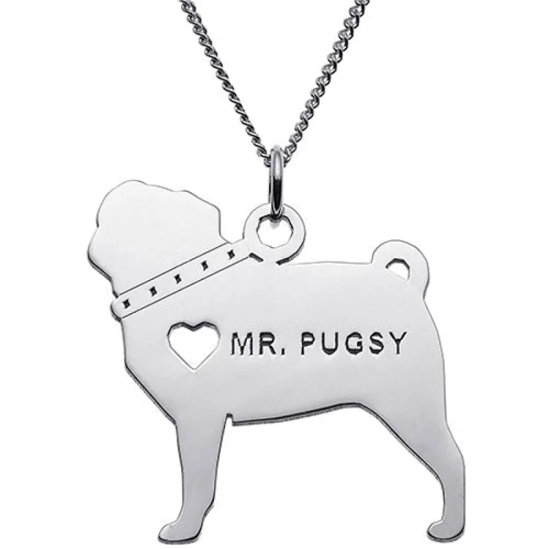 Silver Plated Pug Silhouette Necklace sold by Limoges Jewelry