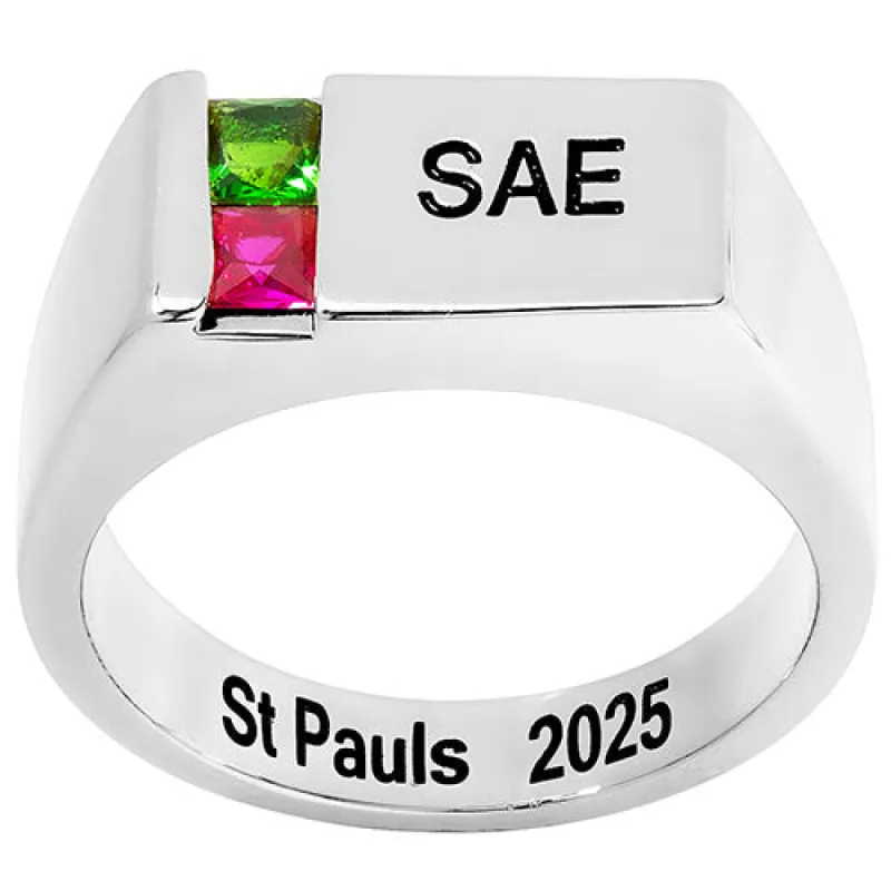 Men's Sterling Silver Engraved Square Stone Signet Class Ring sold by Limoges Jewelry