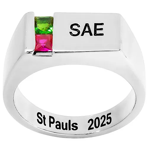 Men's Sterling Silver Engraved Square Stone Signet Freestyle Class Ring sold by Limoges Jewelry