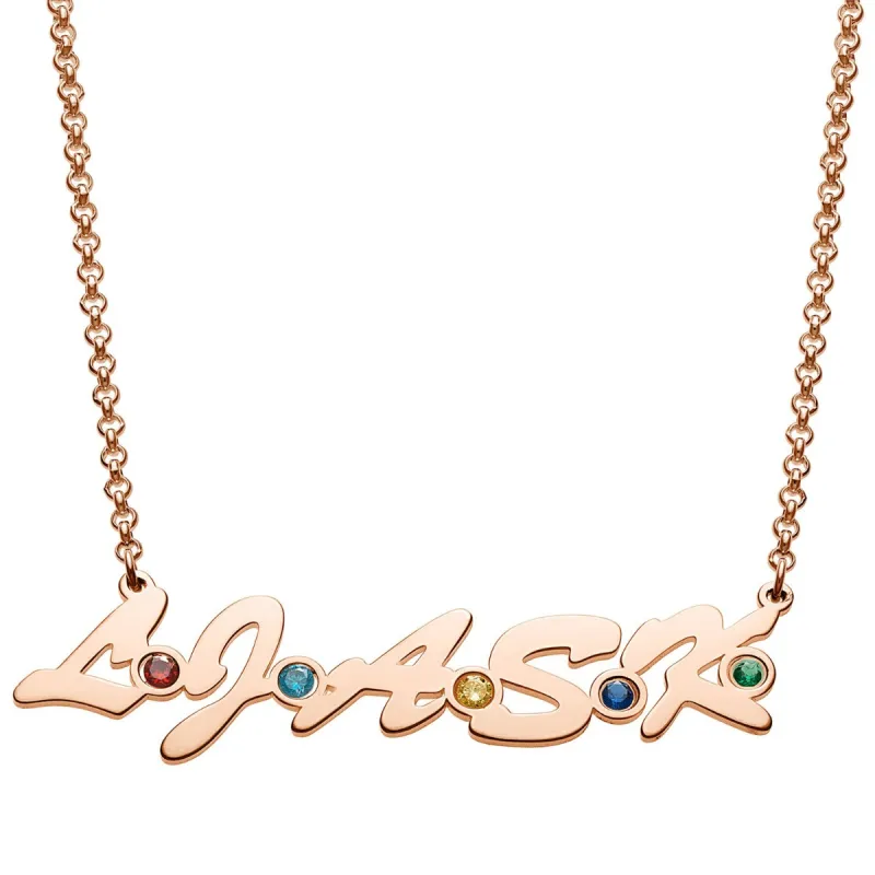 14K Rose Gold Plated Family Initials and Birthstones Necklace sold by Limoges Jewelry