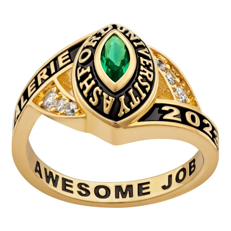 Ladies' 14K Gold over Sterling Marquise Birthstone Class Ring sold by Limoges Jewelry