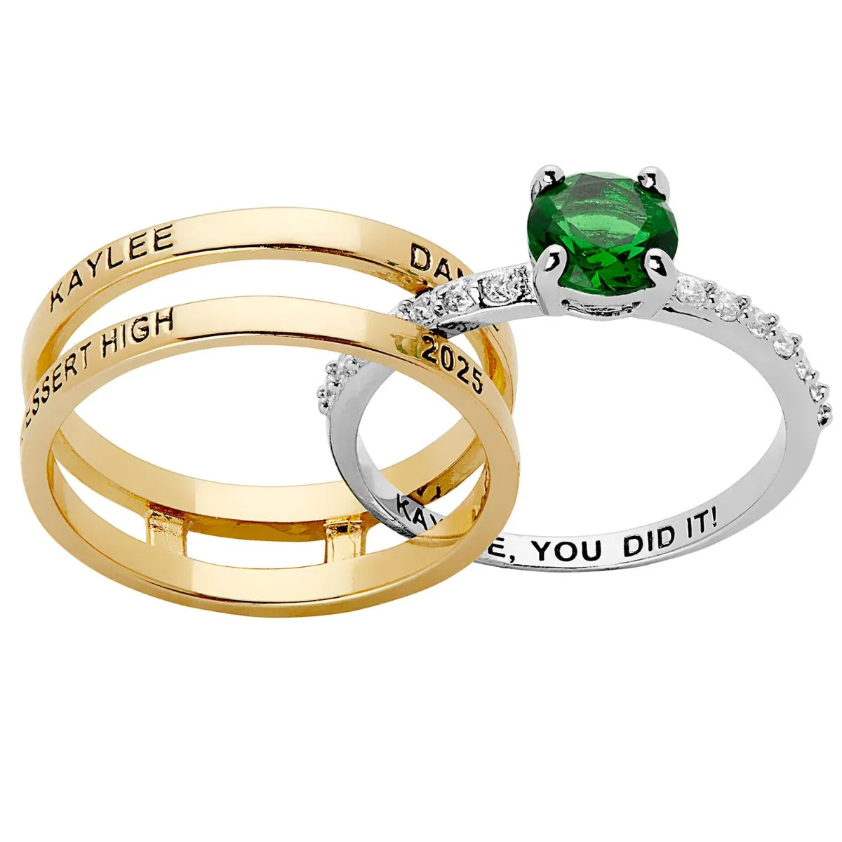 Ladies' 2-Tone 14K Gold Plated Class Ring with Jacket and CZ Accents sold by Limoges Jewelry