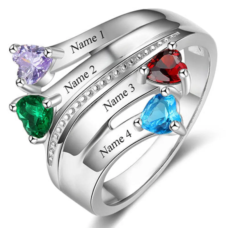 Sterling Silver Heart Birthstone Family Name Bypass Ring sold by Limoges Jewelry