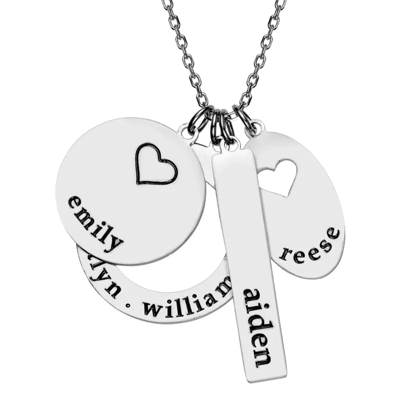 Stainless Steel Engraved Family Name Cluster Necklace made by Limoges Jewelry