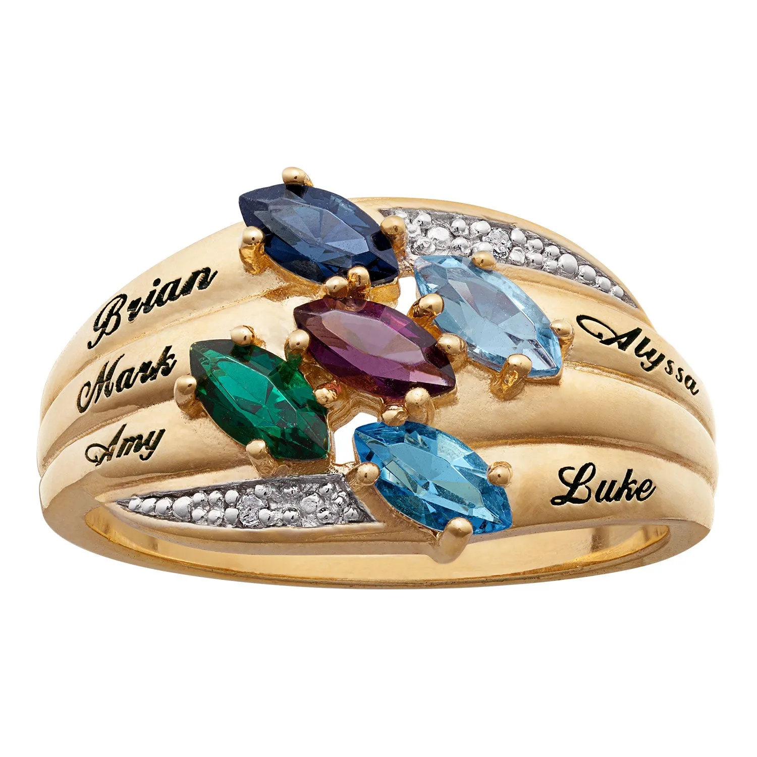 18K Gold Over Sterling Marquise Birthstone & Name Family Ring With Diamond Accent sold by Limoges Jewelry