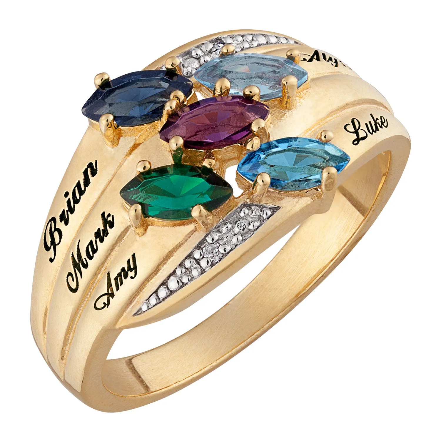 18K Gold Over Sterling Marquise Birthstone & Name Family Ring With Diamond Accent sold by Limoges Jewelry product image thumbnail 2