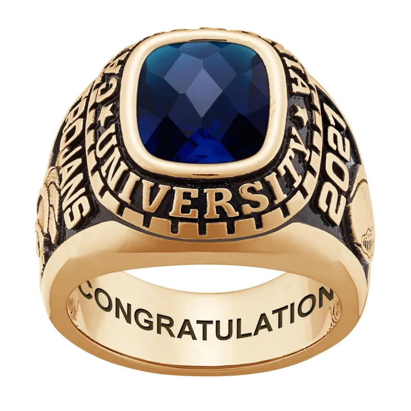 Men's 14K Gold over Sterling Large Traditional Checkerboard Birthstone Class Ring sold by Limoges Jewelry