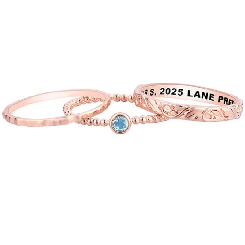 Women's 14K Rose Gold Plated Round Birthstone Stackable Class Ring sold by Limoges Jewelry