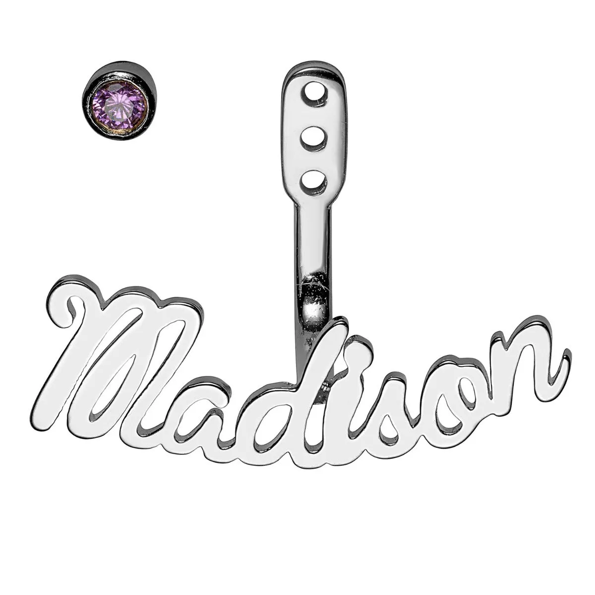 Silver Plated Script Name and Birthstone Front/ Back Earrings sold by Limoges Jewelry product image thumbnail 3