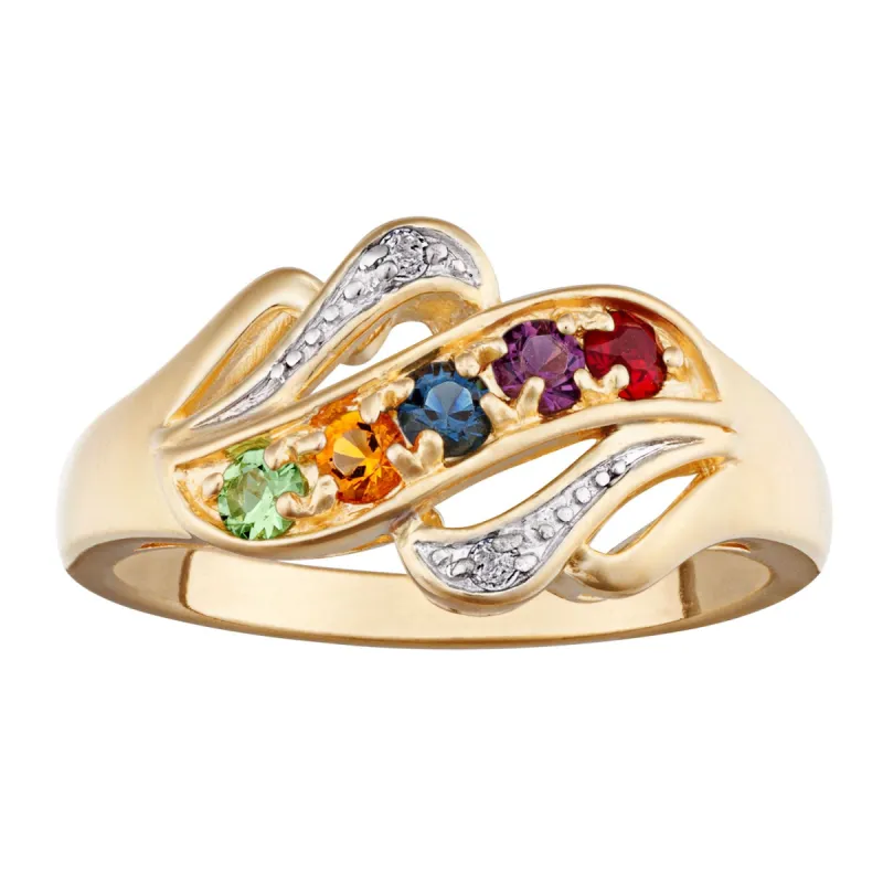 Mother's Birthstone Ring with Two-Tone Diamond Accent sold by Limoges Jewelry