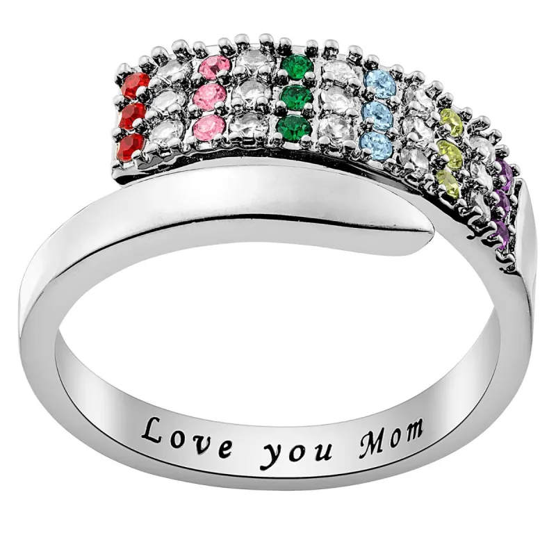 Silver Plated Family Birthstone Bypass Ring sold by Limoges Jewelry