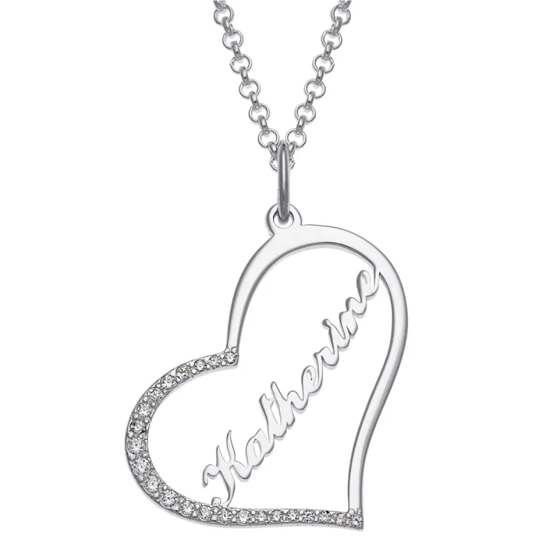 Sterling Silver Personalized Heart with CZ Necklace sold by Limoges Jewelry