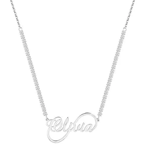 Infinity Script Name Plaque CZ Chain Necklace sold by Limoges Jewelry product image thumbnail 2