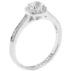 Platinum over Sterling Halo White Topaz Solitaire Engraved Engagement Ring sold by Limoges Jewelry