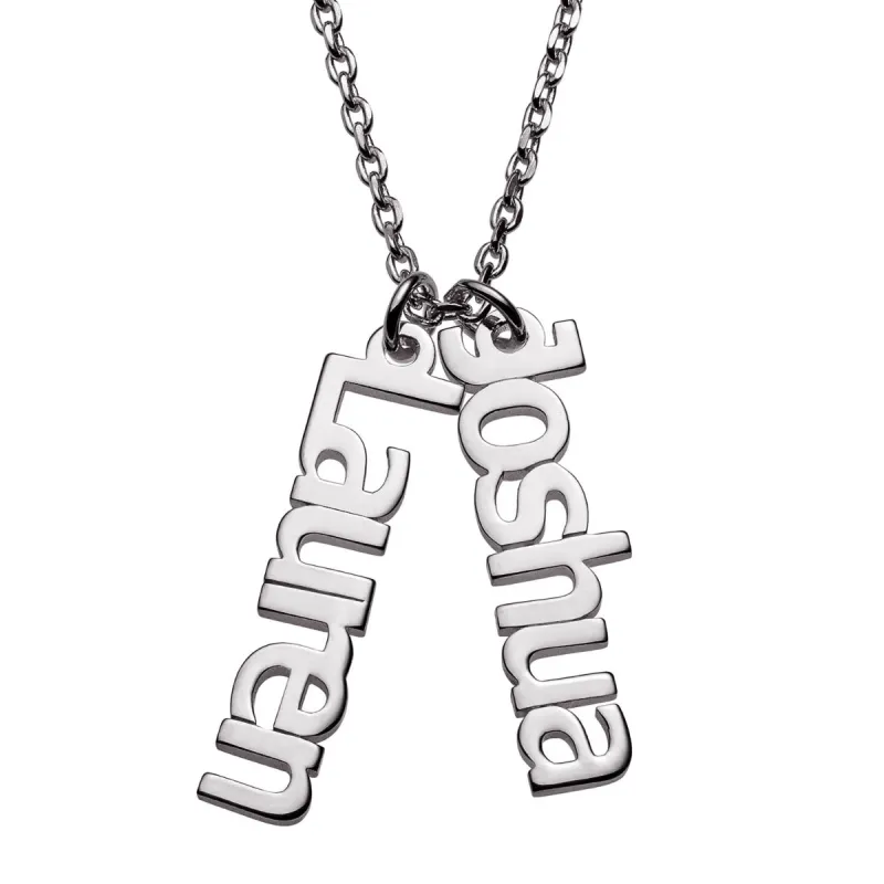 Sterling Silver Petite Vertical Name Necklace - 2 Names sold by Limoges Jewelry