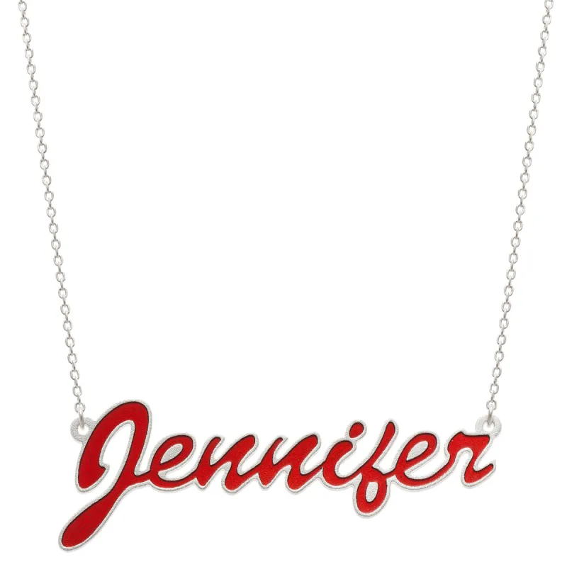 Sterling Silver Name Necklace with Red Enamel sold by Limoges Jewelry