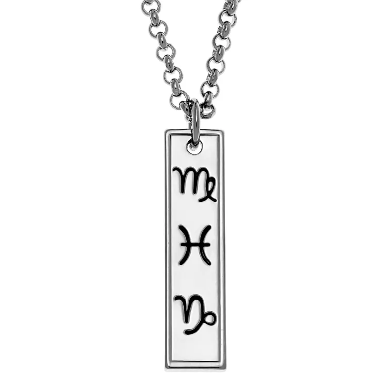 Silver Plated Personalized 3 Zodiac Signs Initial Bar Necklace sold by Limoges Jewelry