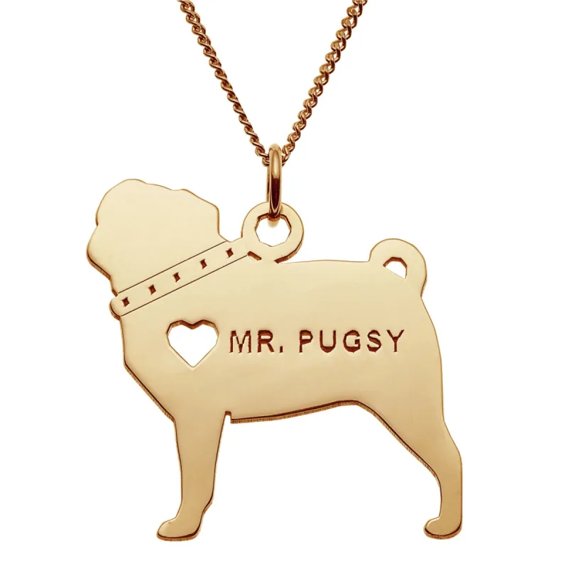 14K Gold over Sterling Pug Silhouette Necklace sold by Limoges Jewelry