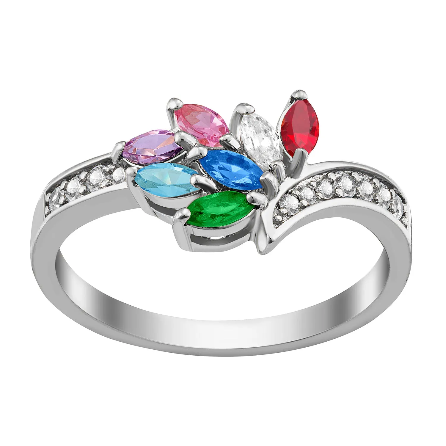 Sterling Silver Family Marquise Birthstone Ring with CZ sold by Limoges Jewelry