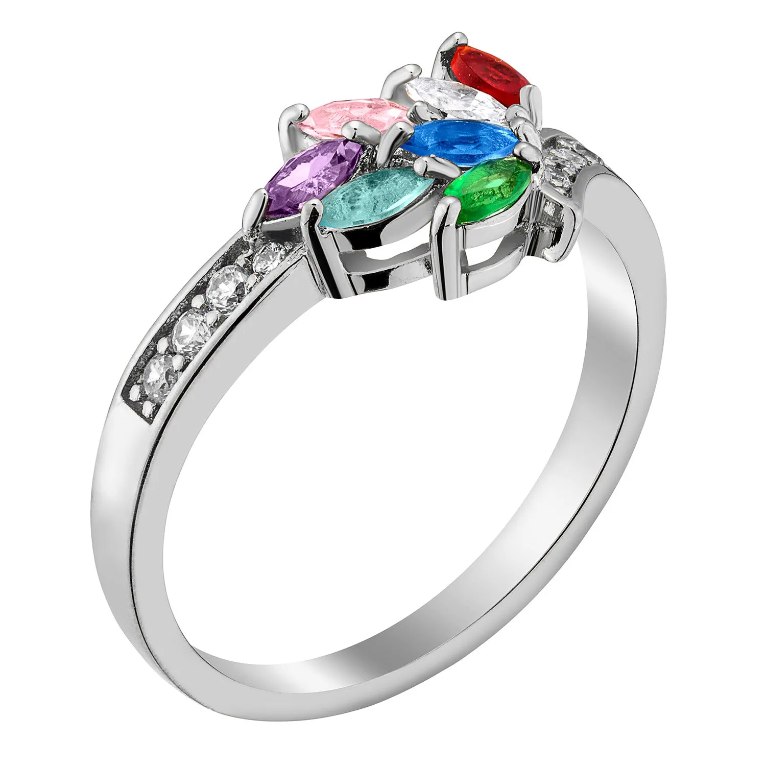 Sterling Silver Family Marquise Birthstone Ring with CZ sold by Limoges Jewelry product image thumbnail 2