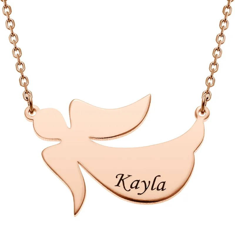 14K Rose Gold Plated Engraved Name Angel Necklace sold by Limoges Jewelry