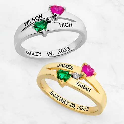 Sterling Silver Double Birthstone Heart Diamond Accent Class Ring sold by Limoges Jewelry product image thumbnail 4