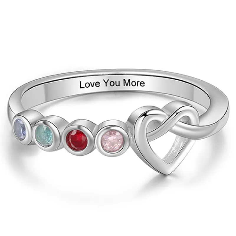 Silver Plated 4 Birthstone Love Knot Ring sold by Limoges Jewelry
