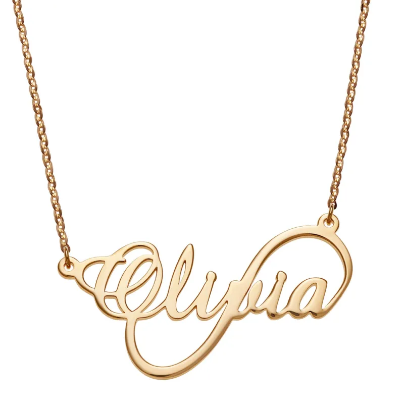 10K Yellow Gold Script Name Infinity Necklace sold by Limoges Jewelry