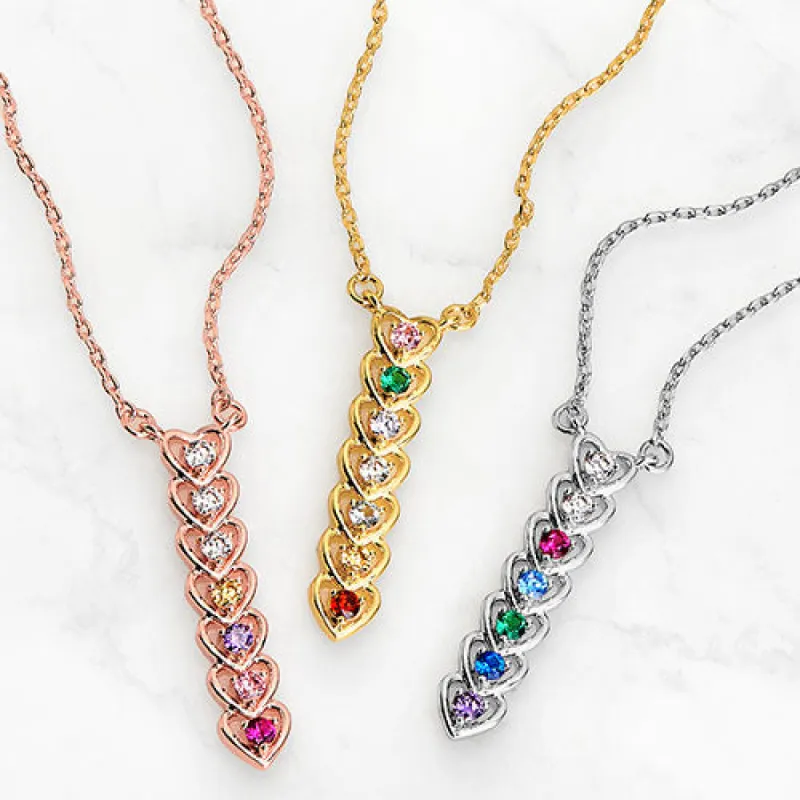 Sterling Silver Petite Heart Family Birthstone Necklace sold by Limoges Jewelry