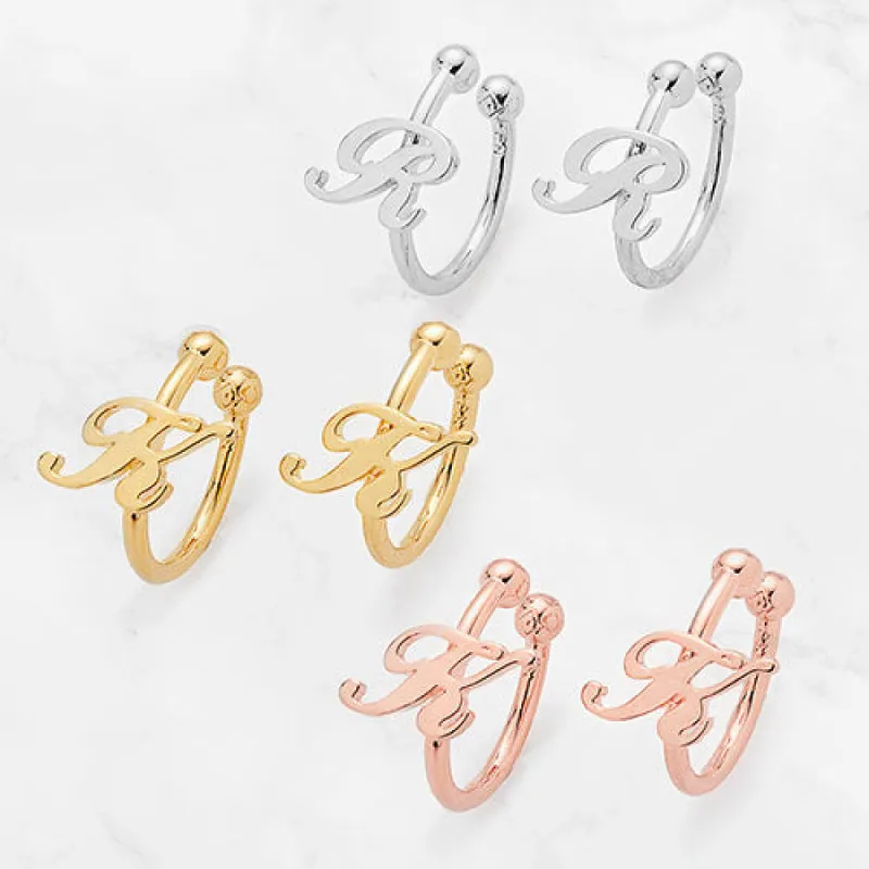 Sterling Silver Script Initials Ear Cuffs sold by Limoges Jewelry