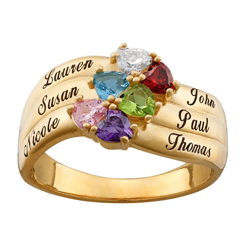 10K Yellow Gold Mother's Name & Heart Birthstone Ring sold by Limoges Jewelry