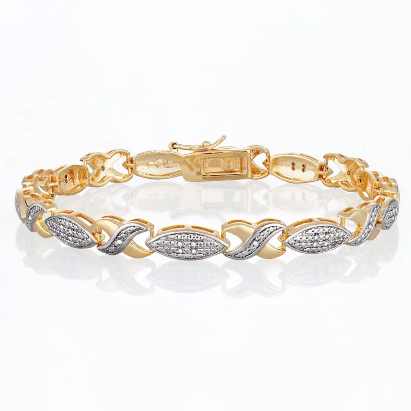 Two Tone Diamond Accent Marquise and "X" Bracelet 8 inches sold by Limoges Jewelry