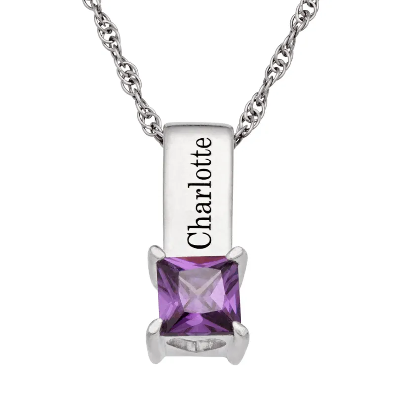 Sterling Silver Personalized Name and Birthstone Pendant sold by Limoges Jewelry