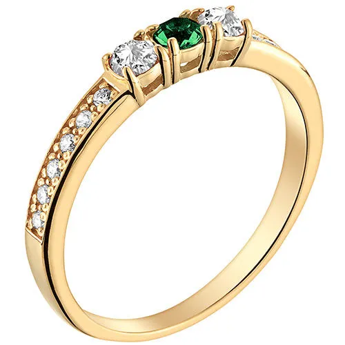 14K Gold Plated Simulated Emerald and Clear Crystal 3-Stone Ring sold by Limoges Jewelry product image thumbnail 2