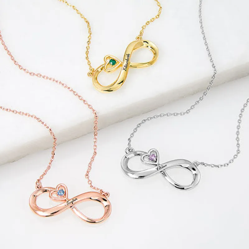 Engraved Infinity with Birthstone Heart Necklace sold by Limoges Jewelry