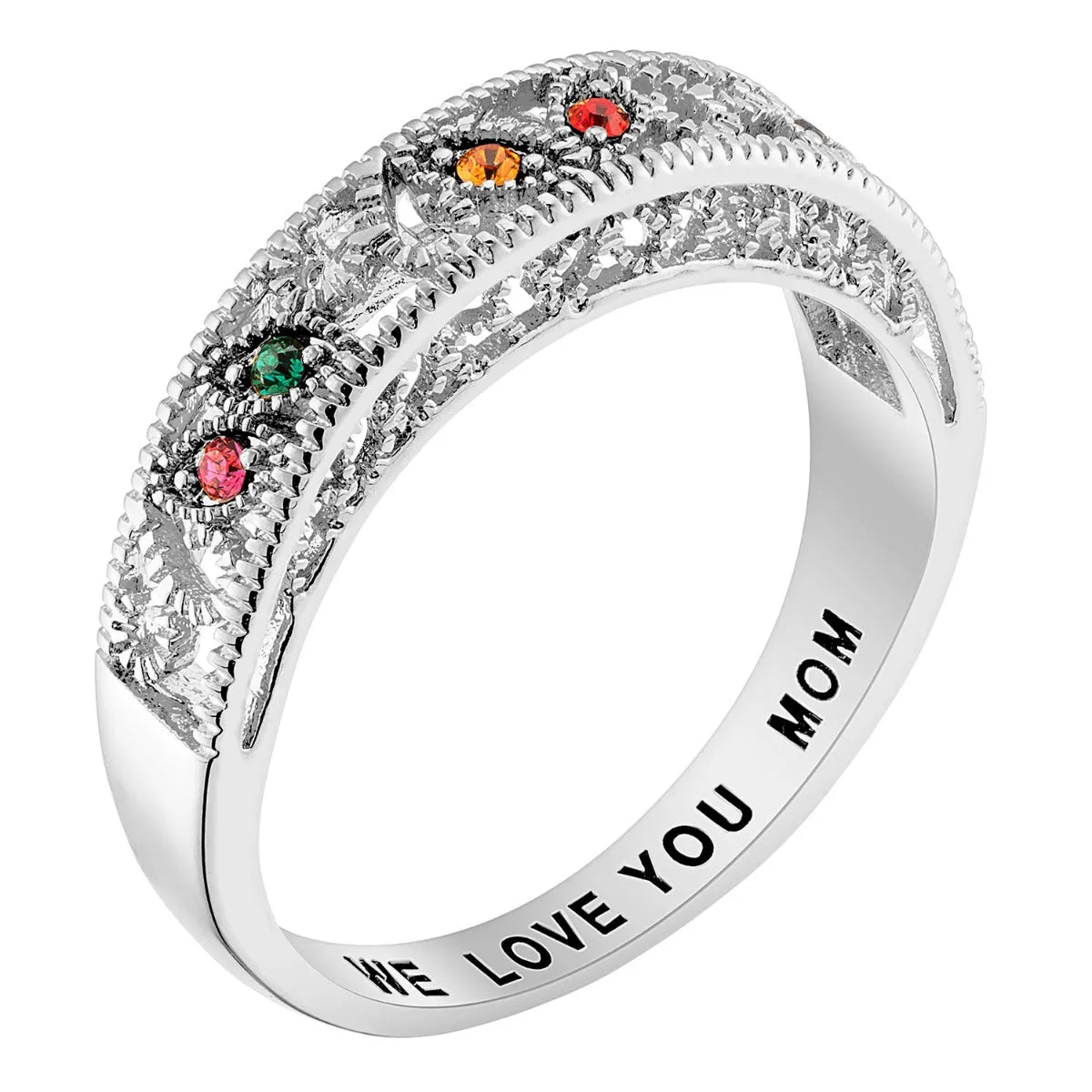 Mother's Silver Plated Filigree Birthstone Ring sold by Limoges Jewelry product image thumbnail 2